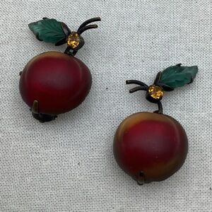 Vintage Fruit Glass Clip Earrings Peaches Art Glass